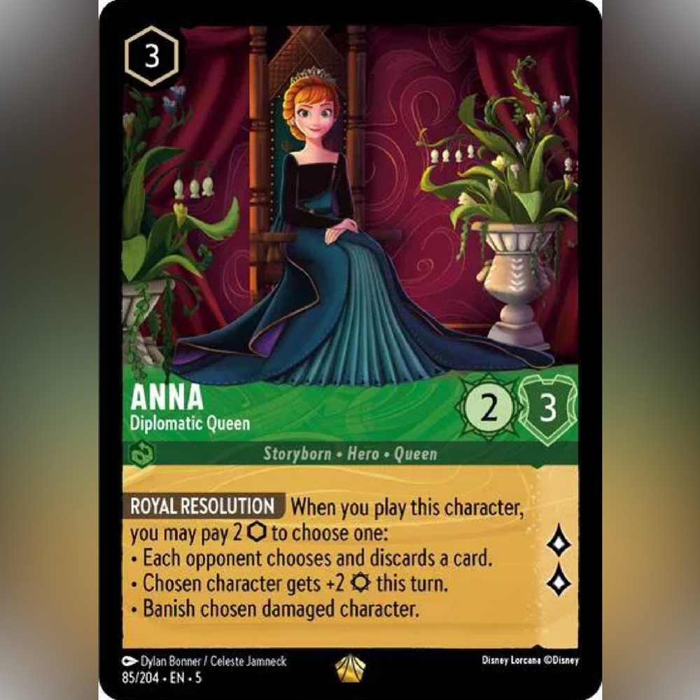Lorcana Disney Anna Legendary Diplomatic Queen Card 85/204 En 5 Cold Foil